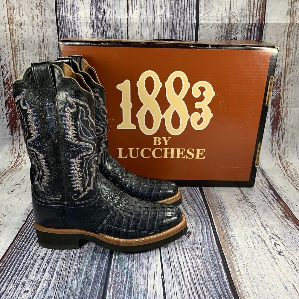 NEW Lucchese 2000 Caiman Hornback Black Blue Exotic Western Boots Women’s 8